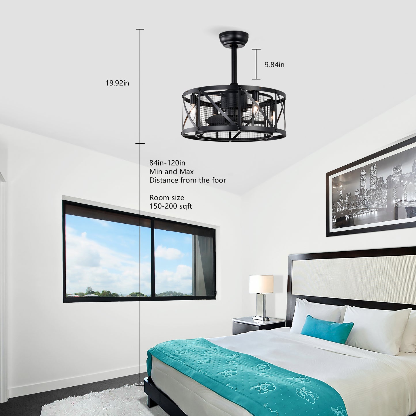 20" Matte Black Industrial Ceiling Fan with Remote - view 4