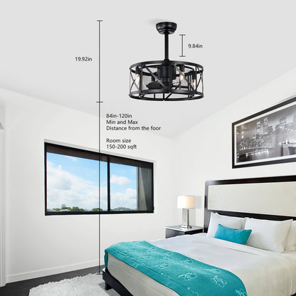 20" Matte Black Industrial Ceiling Fan with Remote - view 4