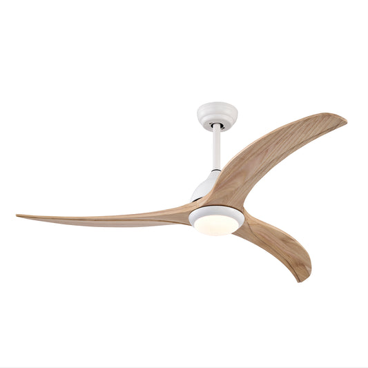 52" Matte White Solid Wood Ceiling Fan with Remote