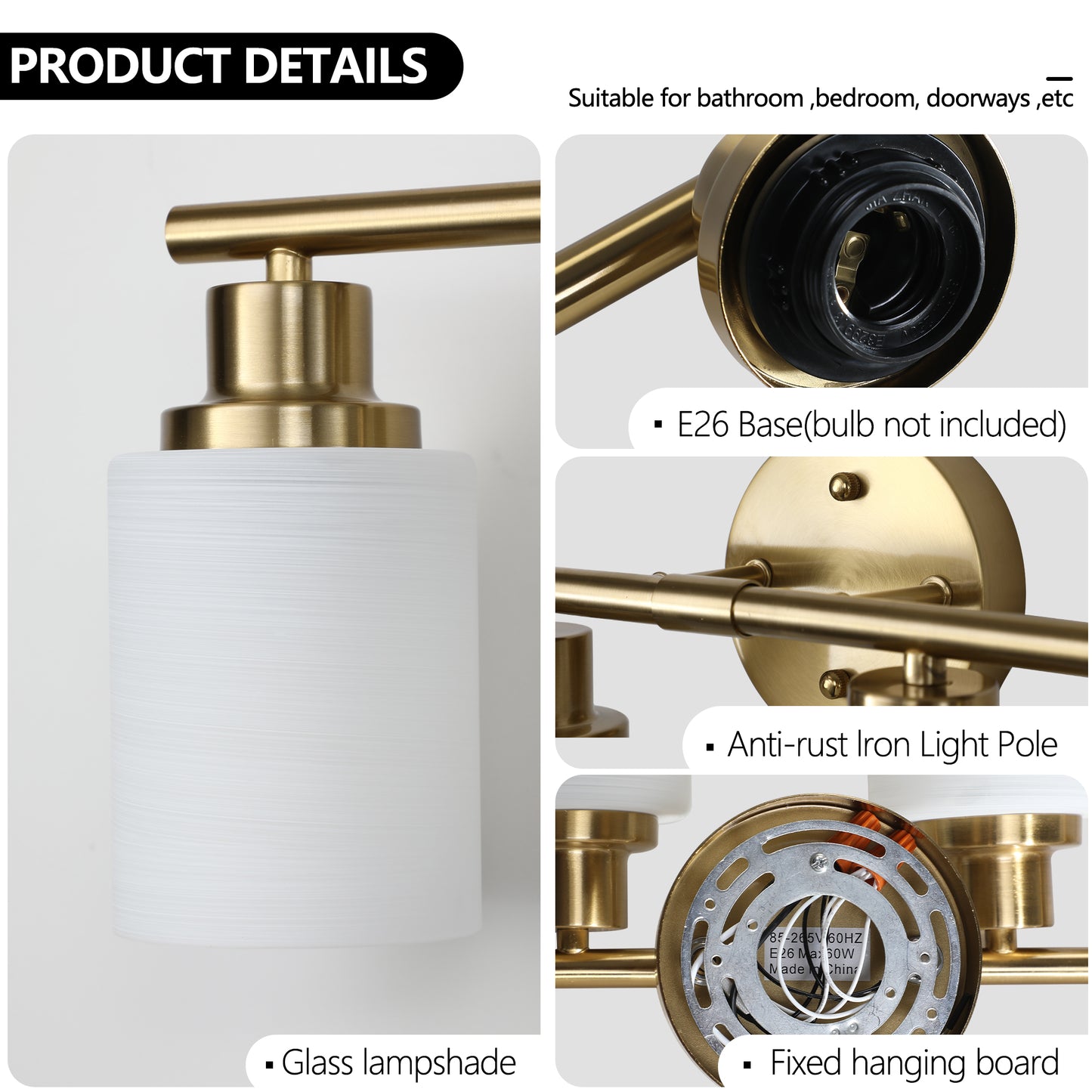 39" 6-Light Gold Vanity Wall Light with Frosted Glass - view 6