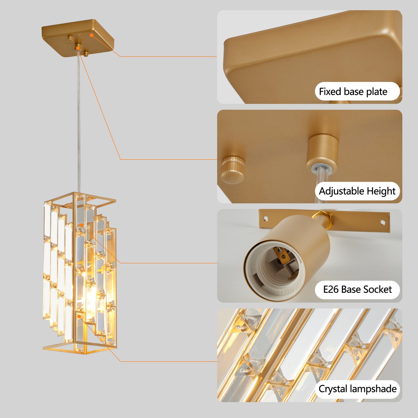4" Gold Crystal Prism Pendant Light, Set of 3 - view 5