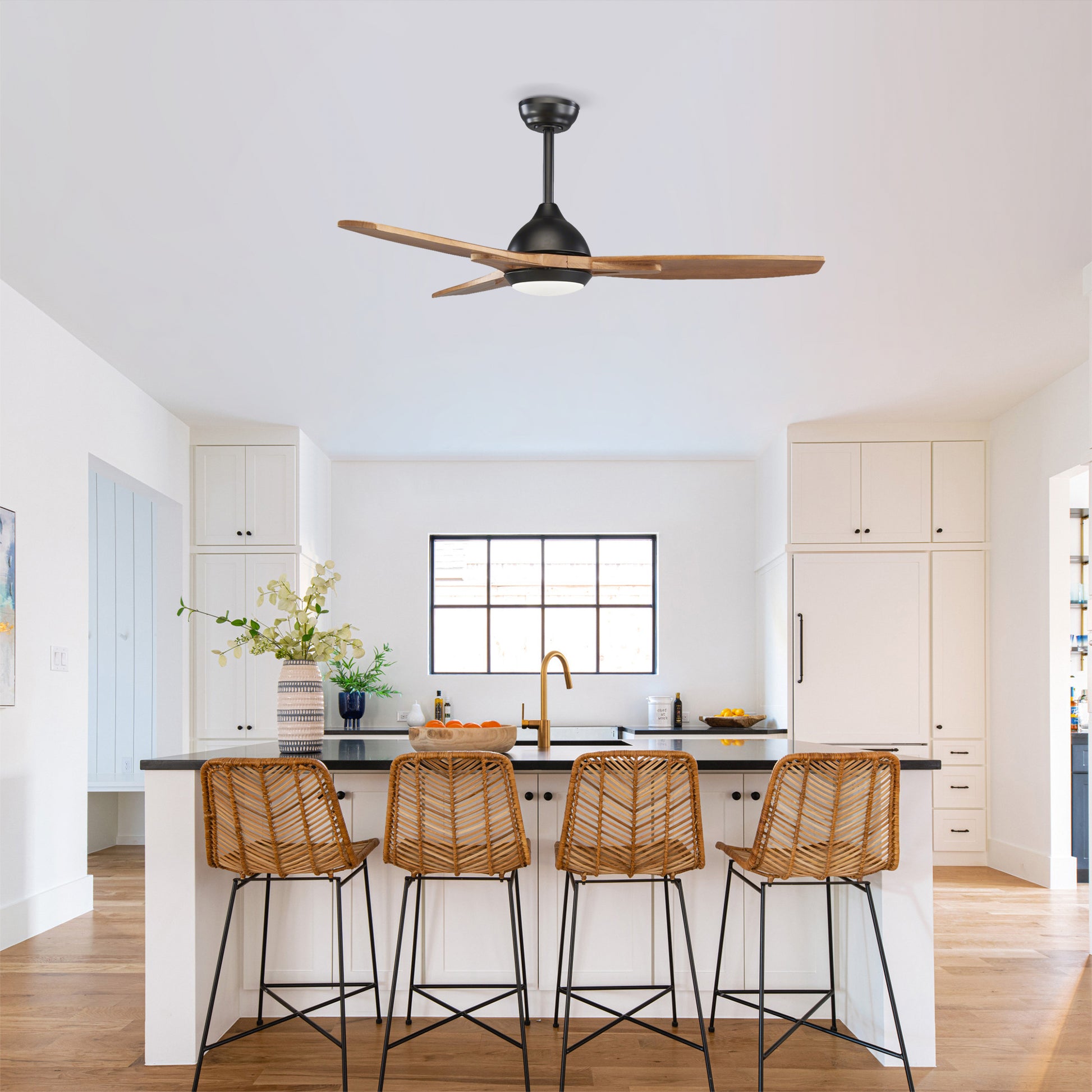 52" Matte Black & Wood Ceiling Fan with Light - view 5