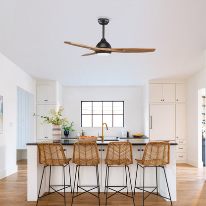 52" Matte Black & Wood Ceiling Fan with Light - view 5