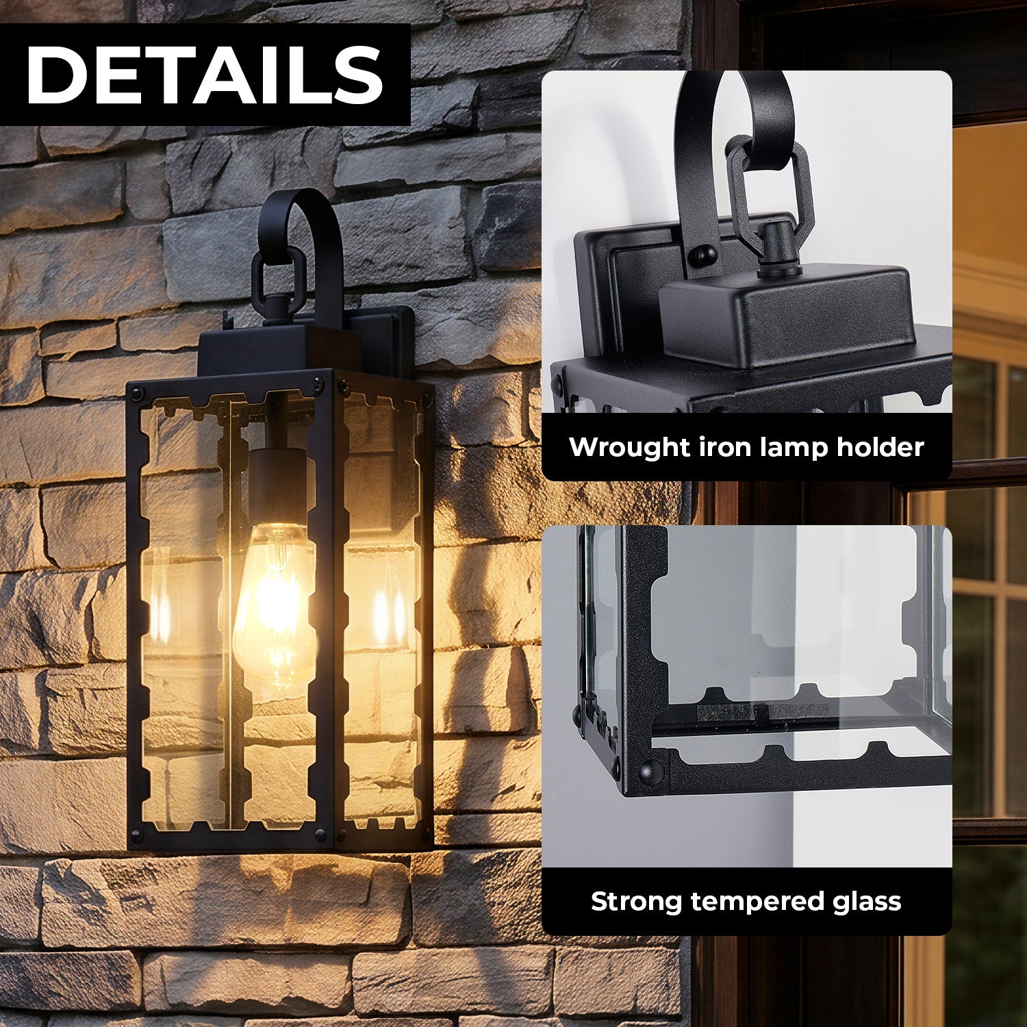 18" Matte Black Sawtooth Outdoor Wall Light with Clear Glass - view 4