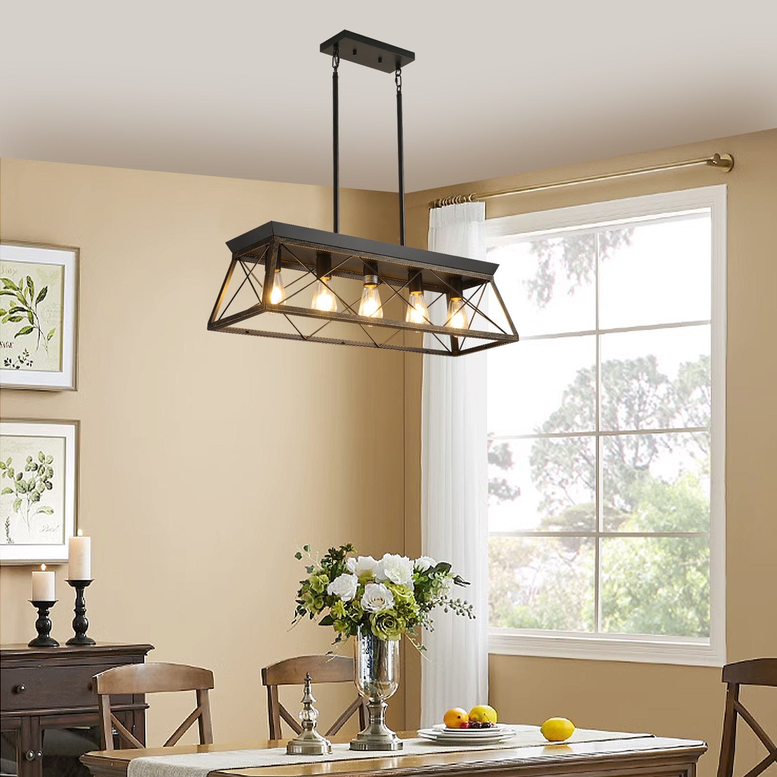 32" 5-Light Black & Gold Industrial Caged Chandelier - view 4