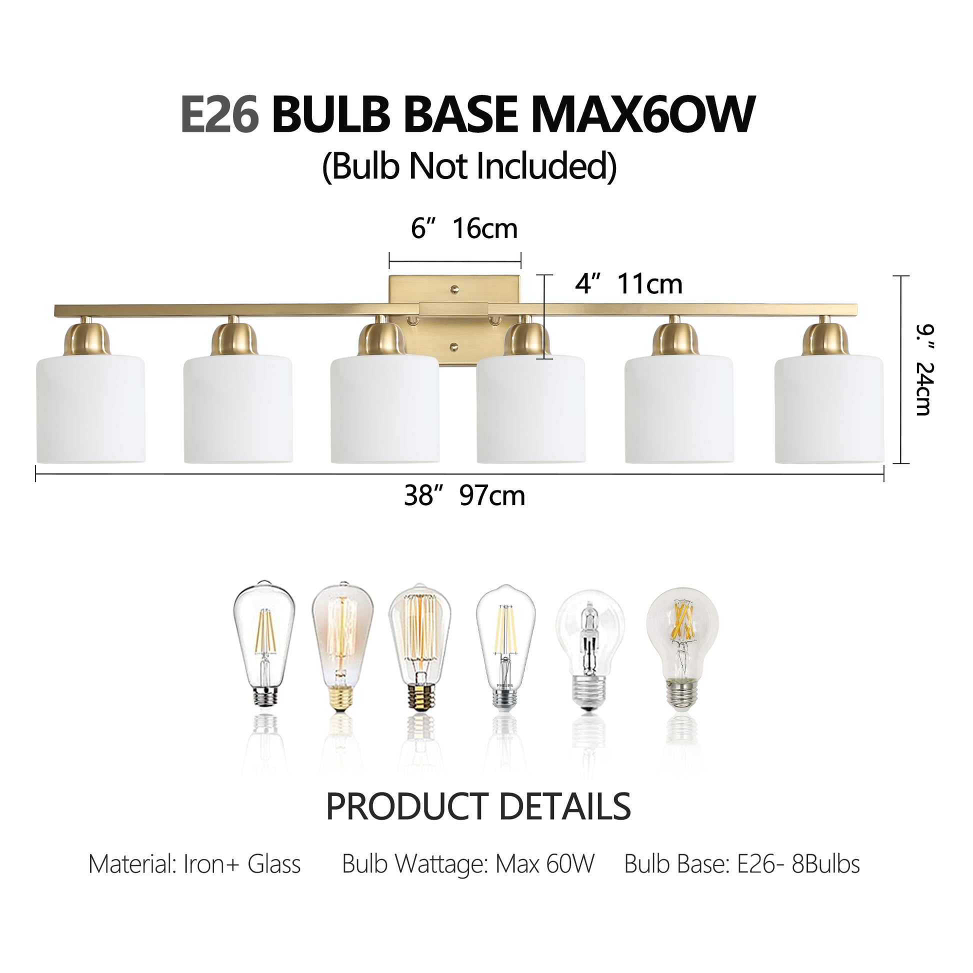 38" 6-Light Brushed Gold Vanity Wall Light - view 8