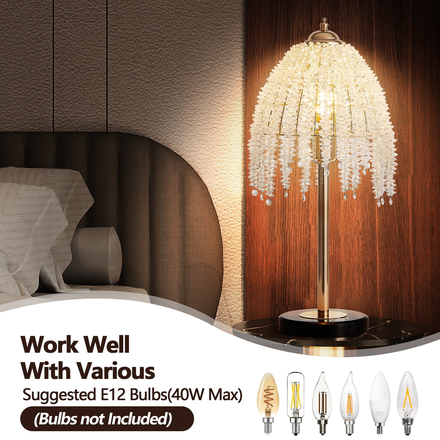 19"H Gold Waterfall Crystal Table Lamp with Marble Base - view 6