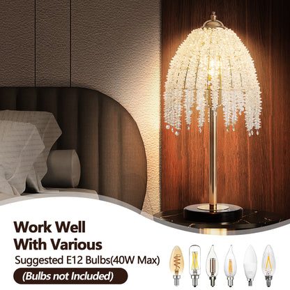 19"H Gold Waterfall Crystal Table Lamp with Marble Base - view 6