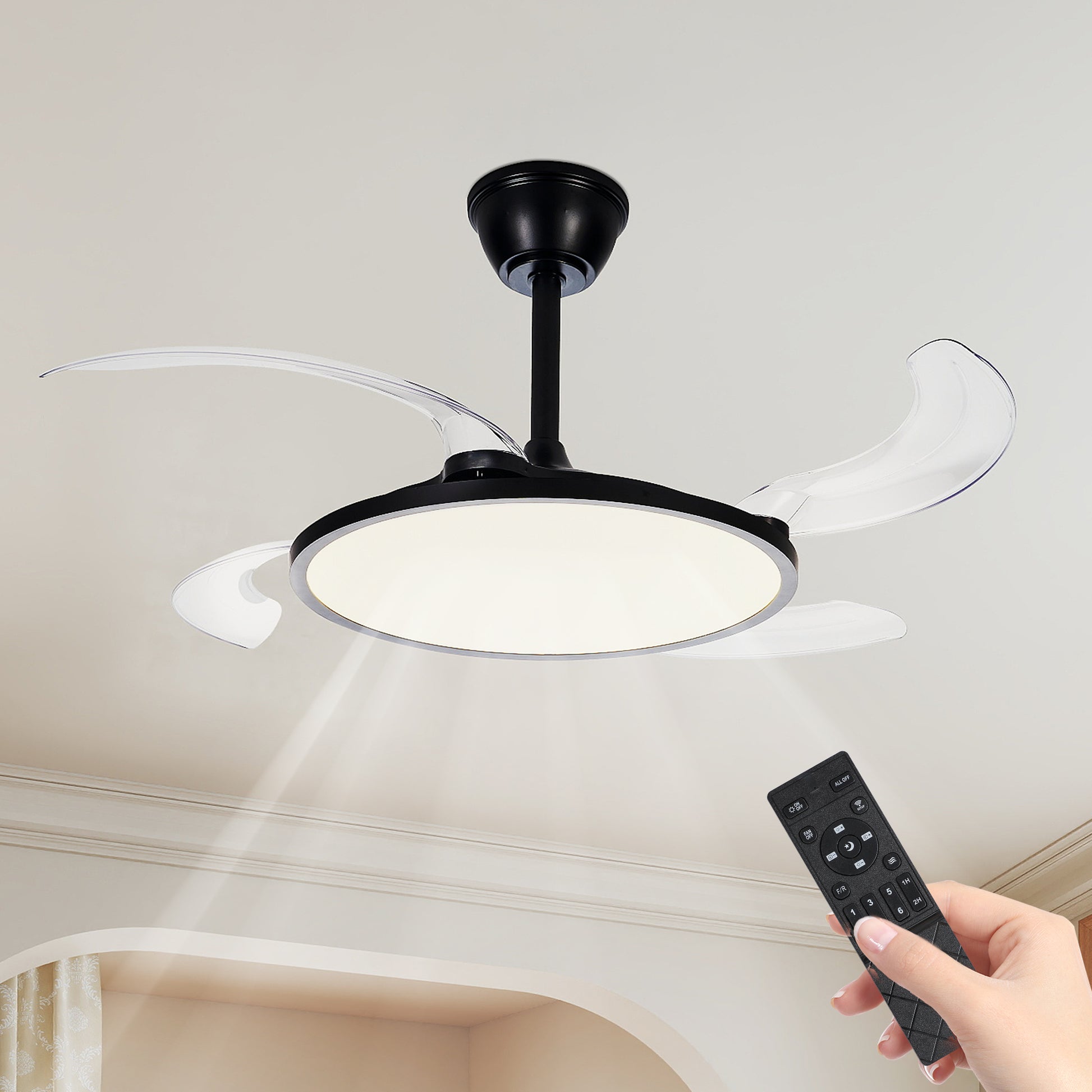42" Black Low Profile Retractable Ceiling Fan with Remote