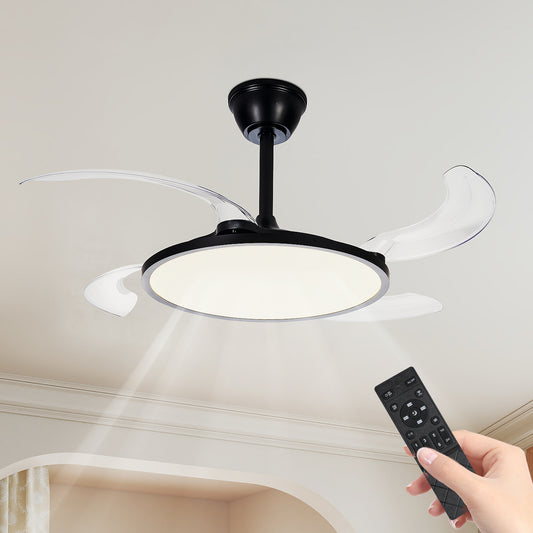 42" Black Low Profile Retractable Ceiling Fan with Remote
