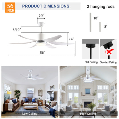 56" White 6-Blade Ceiling Fan with Remote - view 7