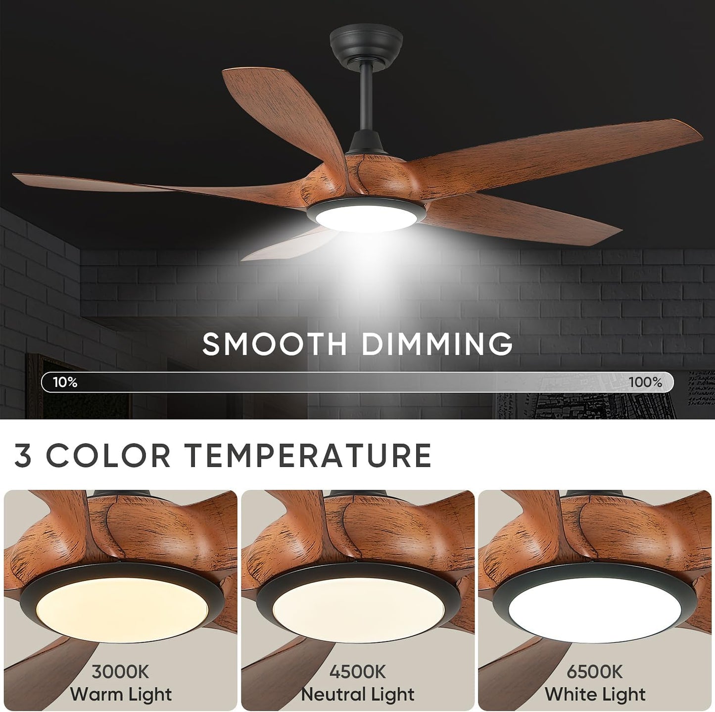 56" 5-Blade Matte Black & Wood Ceiling Fan with Remote - view 14