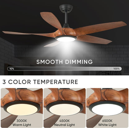 56" 5-Blade Matte Black & Wood Ceiling Fan with Remote - view 14