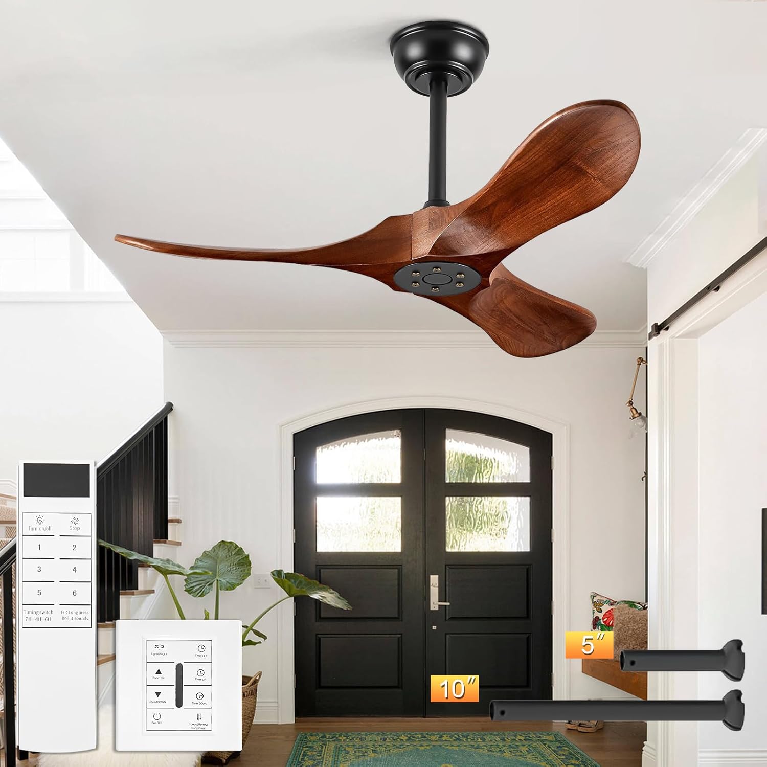 36" Walnut Wood Ceiling Fan with Remote - view 14