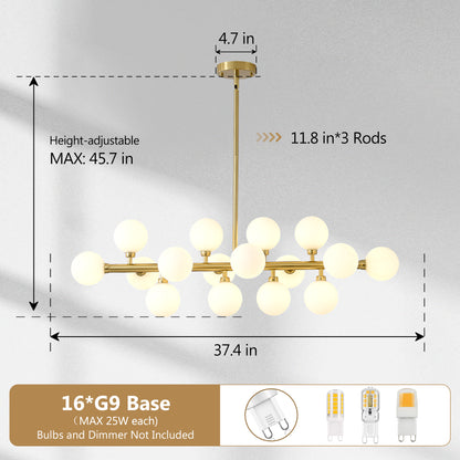 16-Light Gold Farmhouse Pendant Light with Opal Glass - view 5