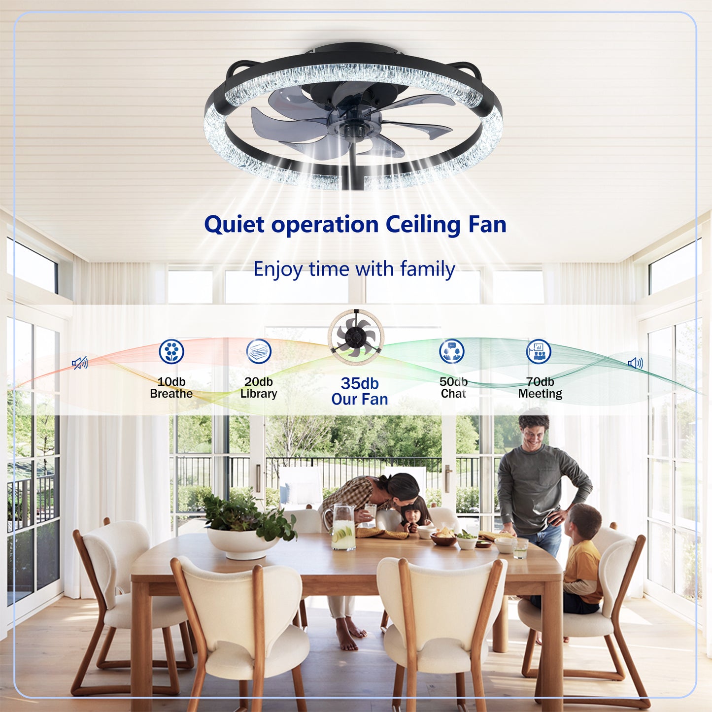 20" Matte Black Flush Mount Ceiling Fan with Dimmable LED - view 14