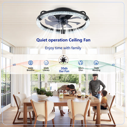 20" Matte Black Flush Mount Ceiling Fan with Dimmable LED - view 14