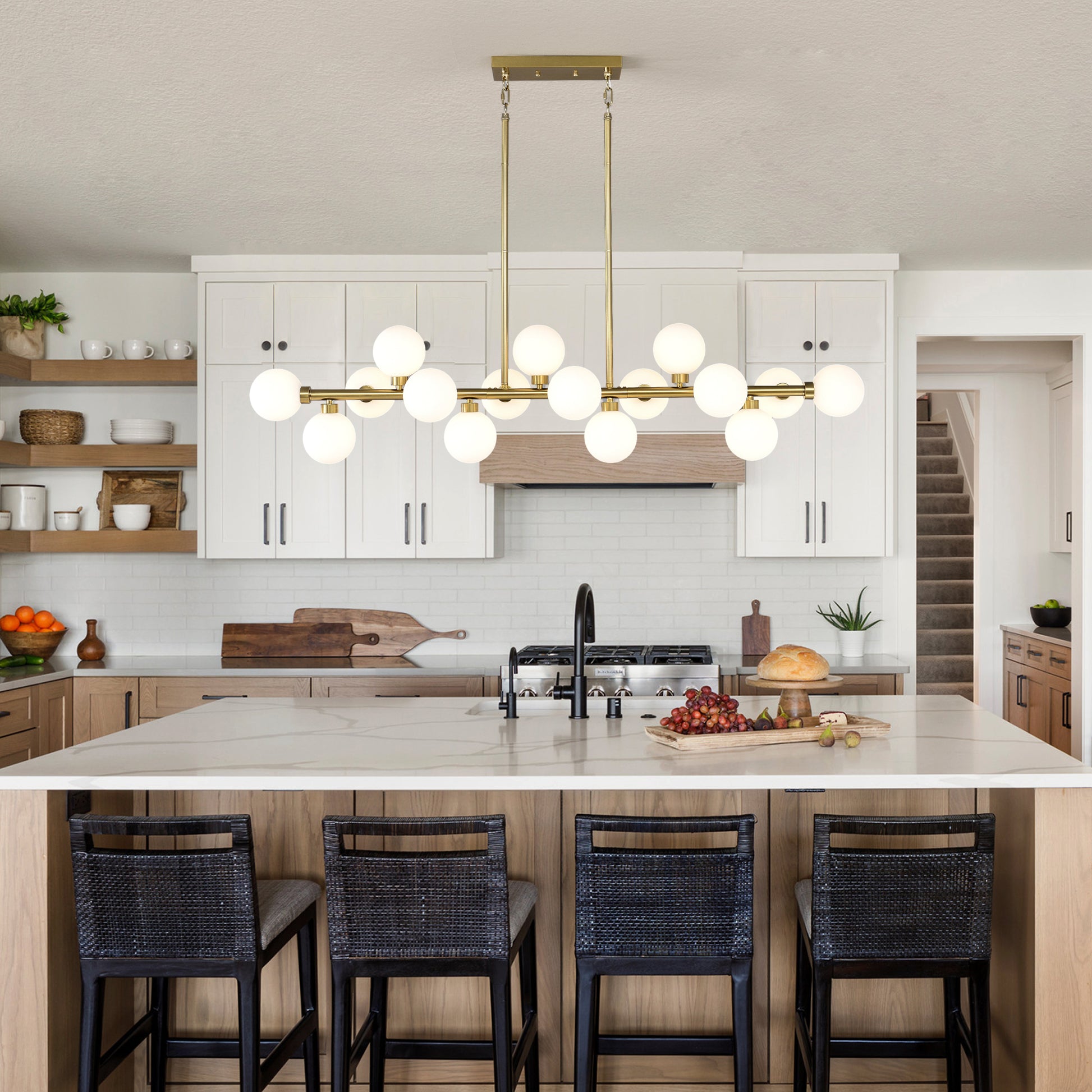16-Light Gold and Opal Farmhouse Pendant Light - view 3