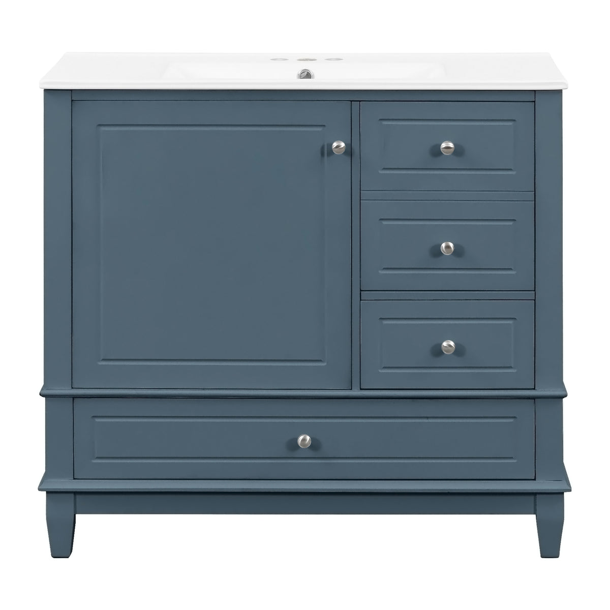 36" Blue Gray Bathroom Vanity with Sink, 3 Drawers & Bottom Drawer