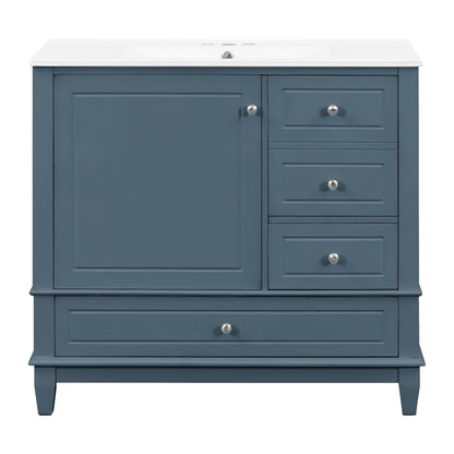 36" Blue Gray Bathroom Vanity with Sink, 3 Drawers & Bottom Drawer