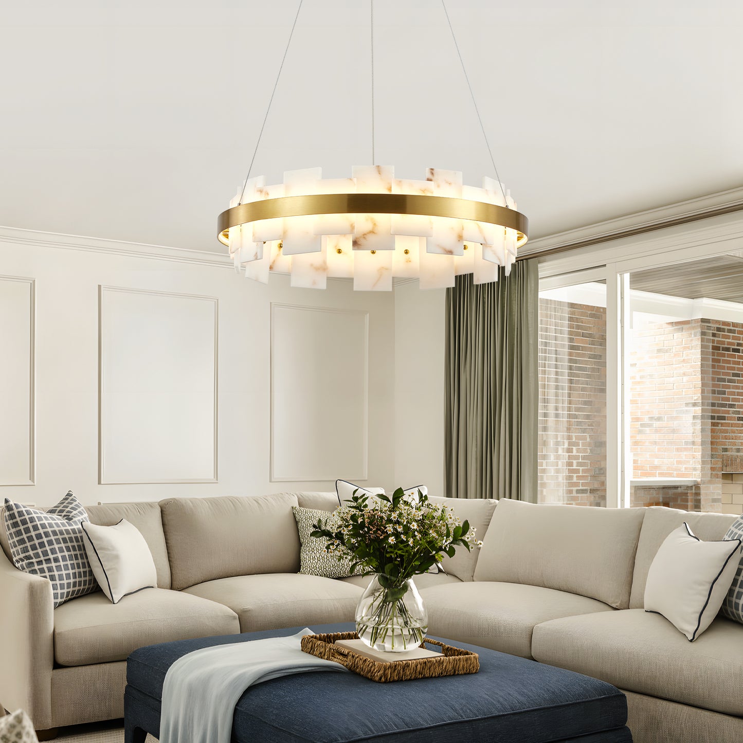 20" Gold Alabaster Round Flush Mount Chandelier - view 4