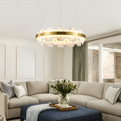 20" Gold Alabaster Round Flush Mount Chandelier - view 4