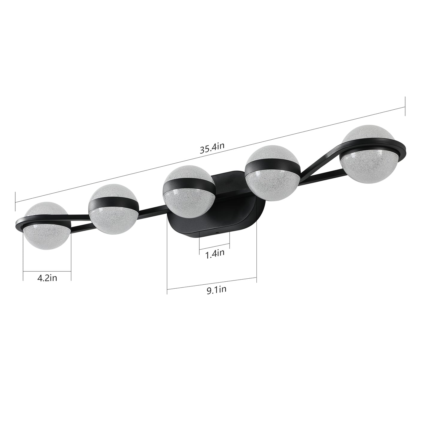 5-Light Black Vanity Light with Frosted Glass Shades - view 8
