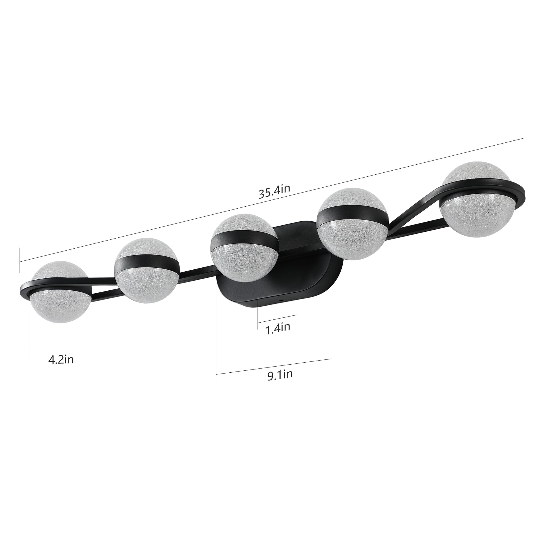 5-Light Black Vanity Light with Frosted Glass Shades - view 8