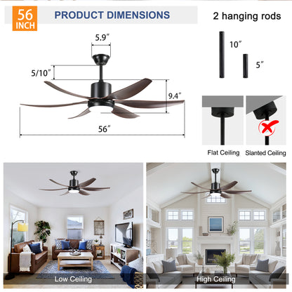 56" Matte Black 6-Blade Ceiling Fan with Remote - view 7