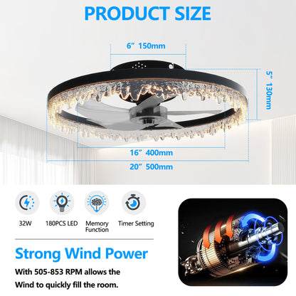20" Black Flush Mount Ceiling Fan with Dimmable LED - view 7