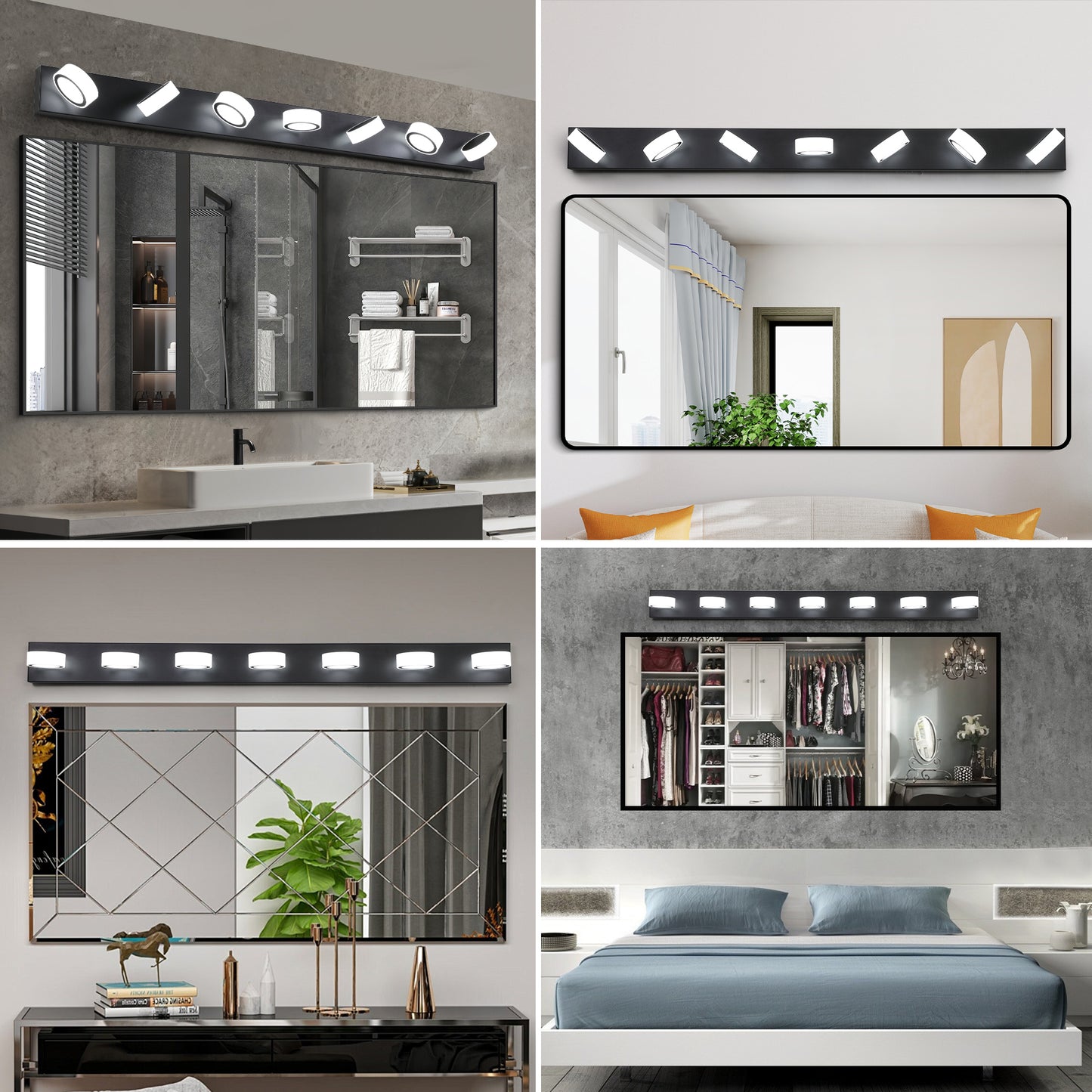 52" 7-Light Black Vanity Light with Dimmable LED - view 4