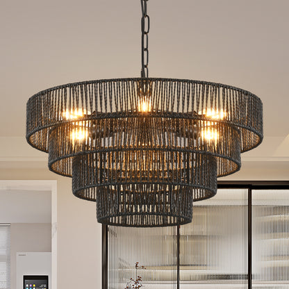 20" 4-Tier Black Hemp Rope Boho Chandelier - view 3