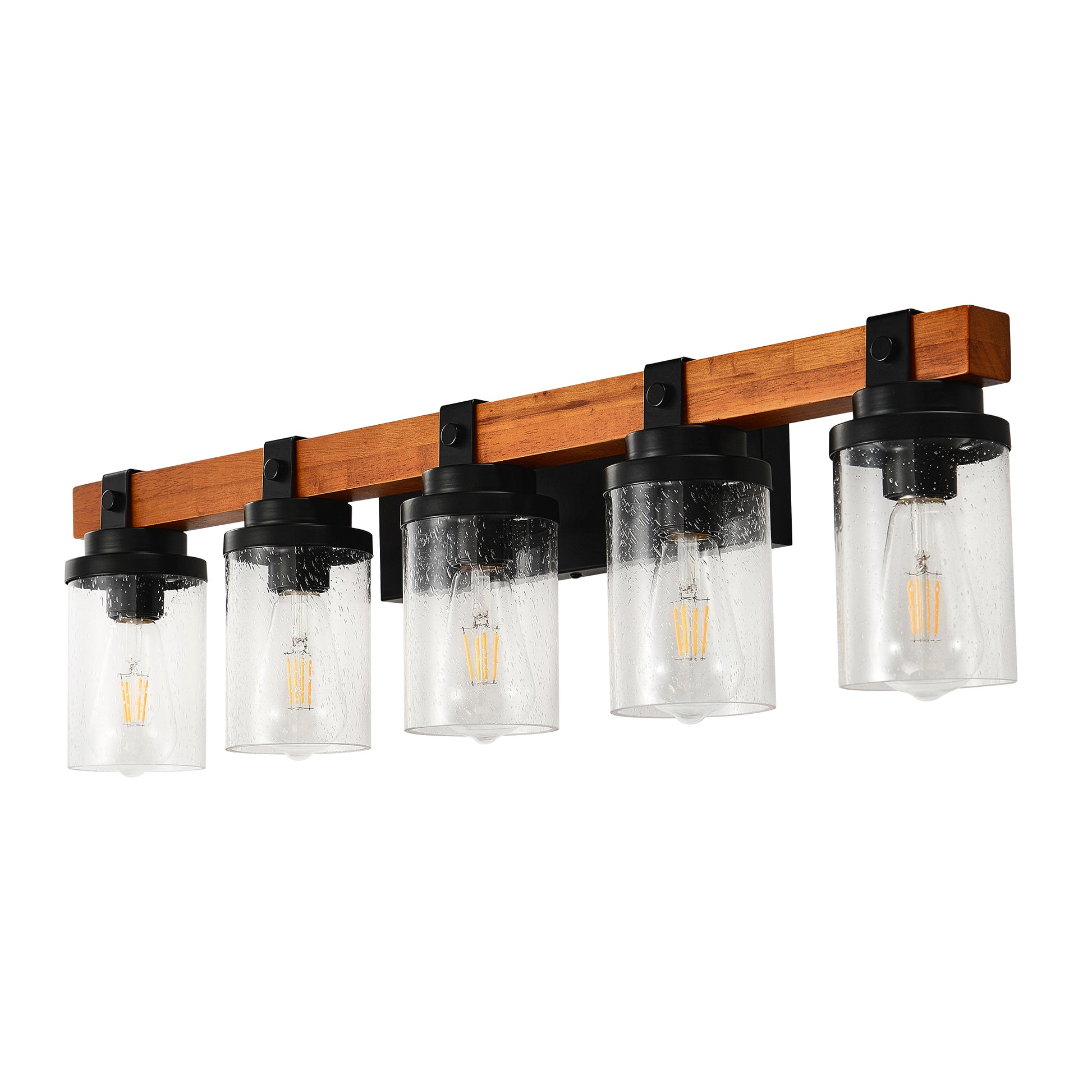 5-Light Matte Black & Wood Wall Light with Glass Shades - view 11
