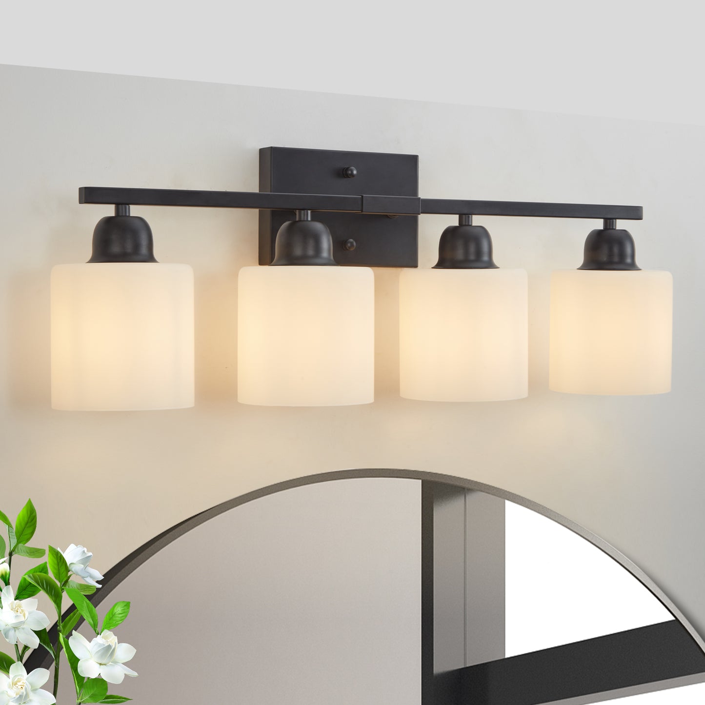 4-Light Black Vanity Wall Light with Frosted Glass - view 3