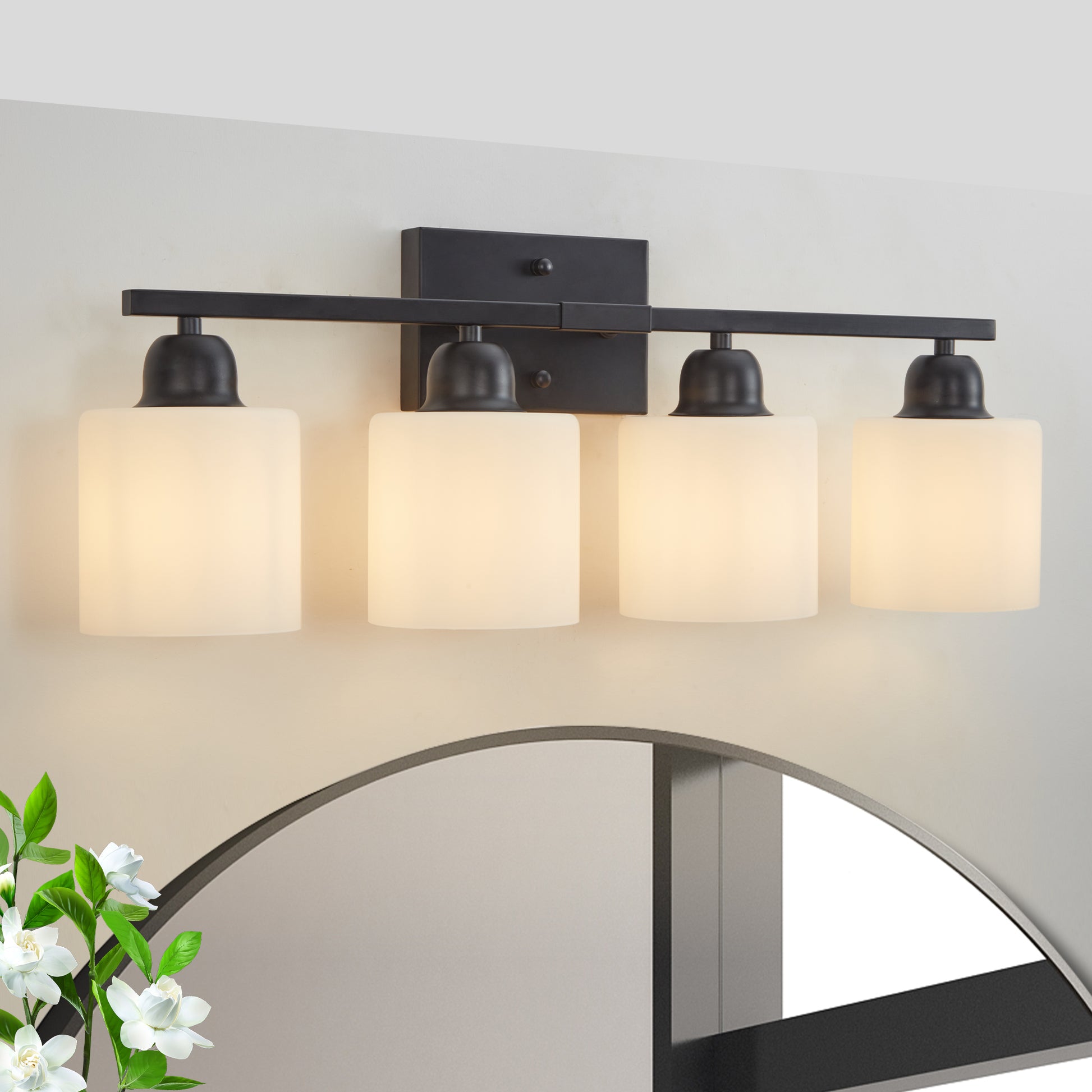 4-Light Black Vanity Wall Light with Frosted Glass - view 3