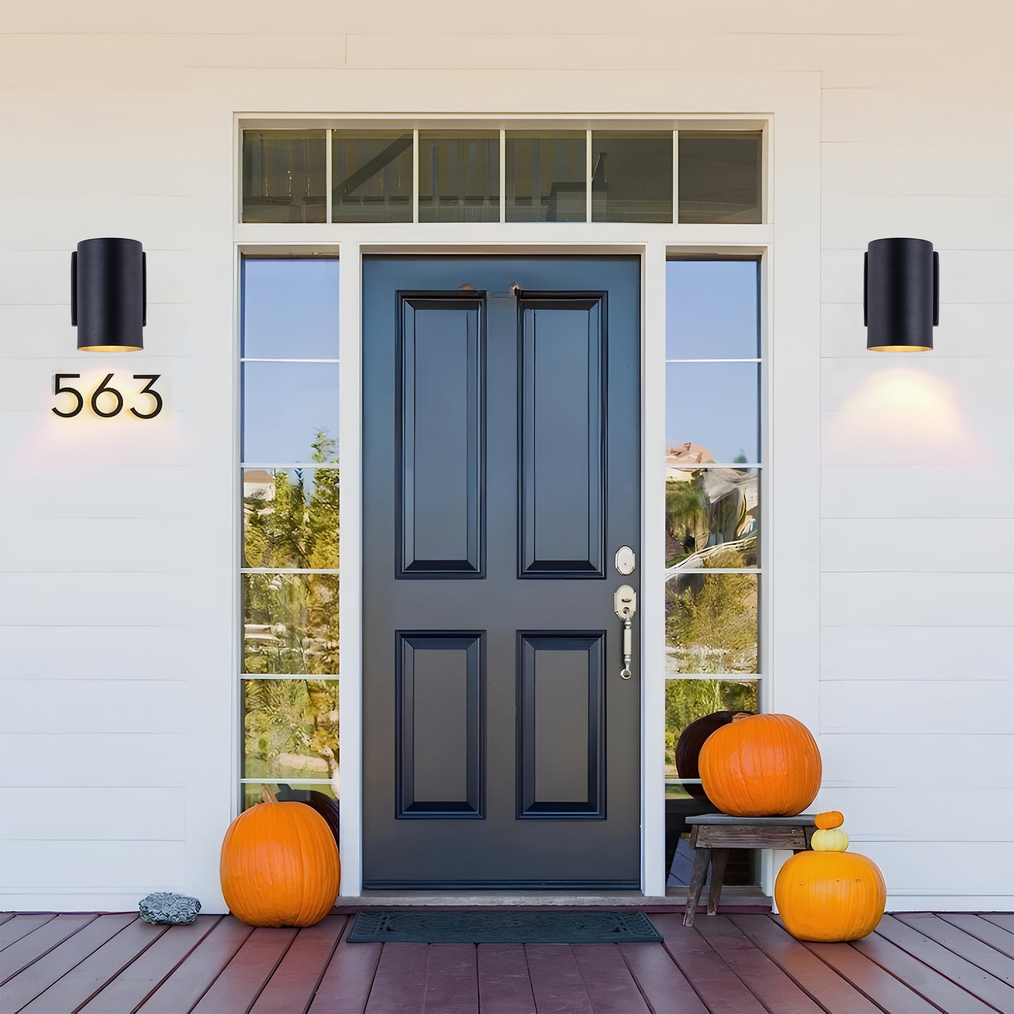 7" Black Cylinder Outdoor Wall Light, Set of 2 - view 4