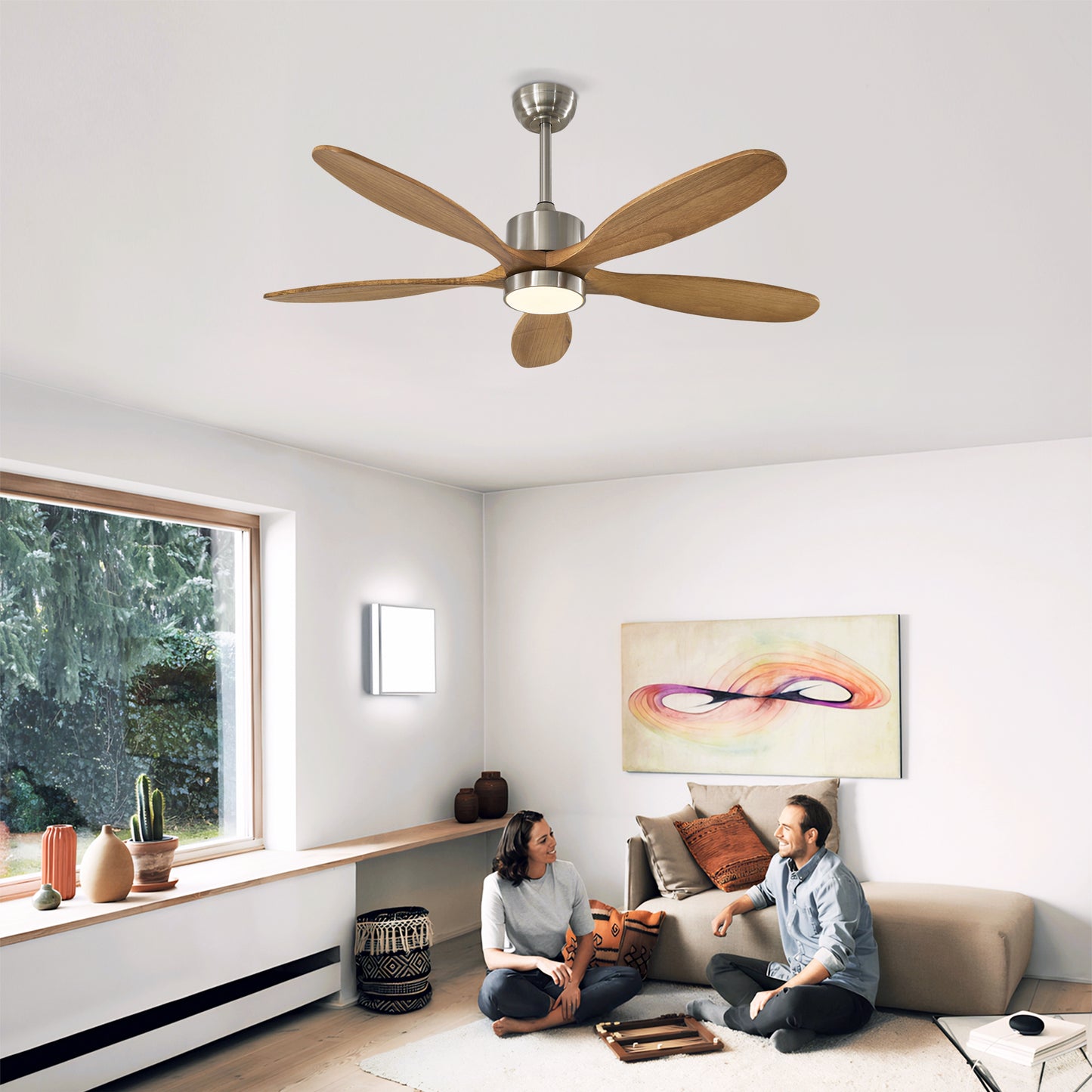 52" Nickel Reversible Ceiling Fan with Light - view 3