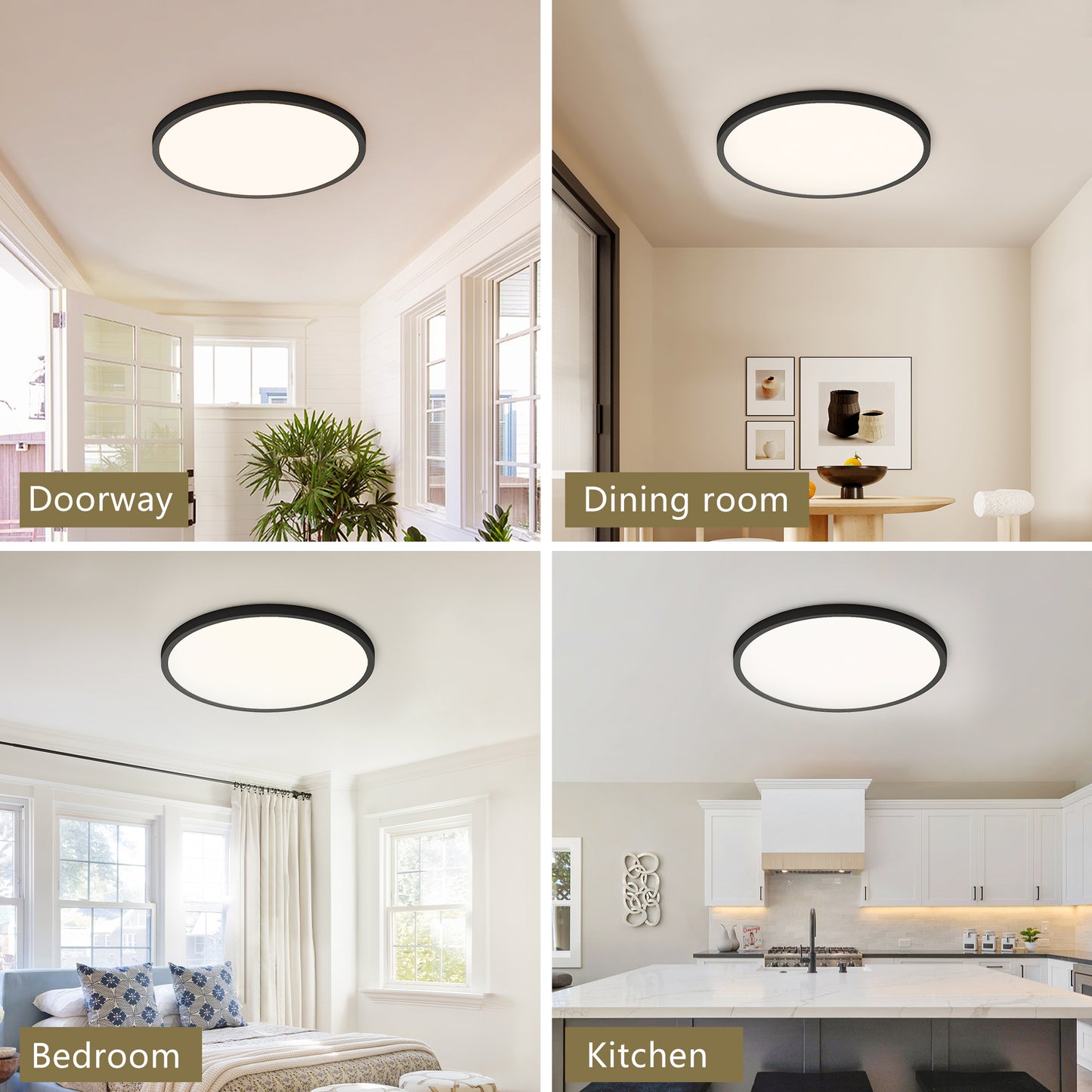 16" Black Dimmable LED Flush Mount Ceiling Light, 4-Pack - view 5