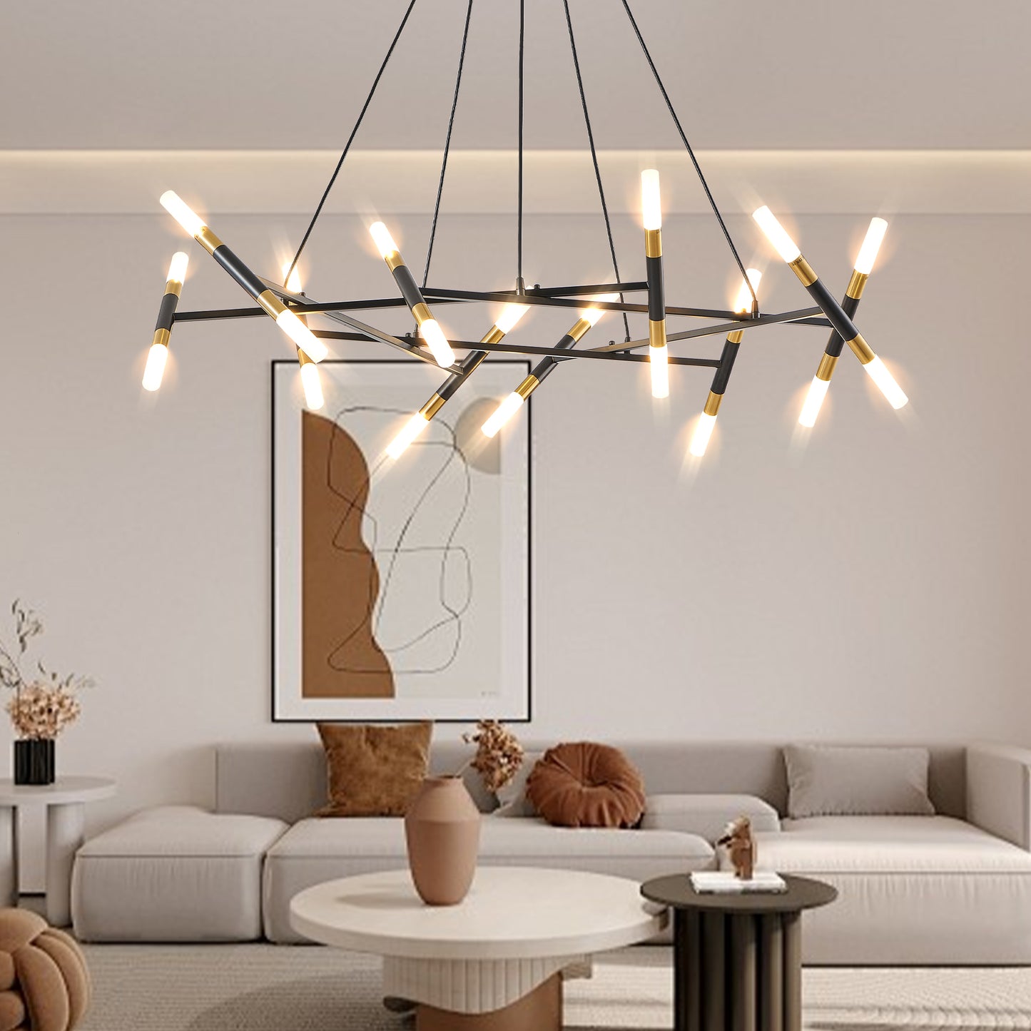 41" Black & Gold Branch Chandelier with Frosted Tubes - view 5