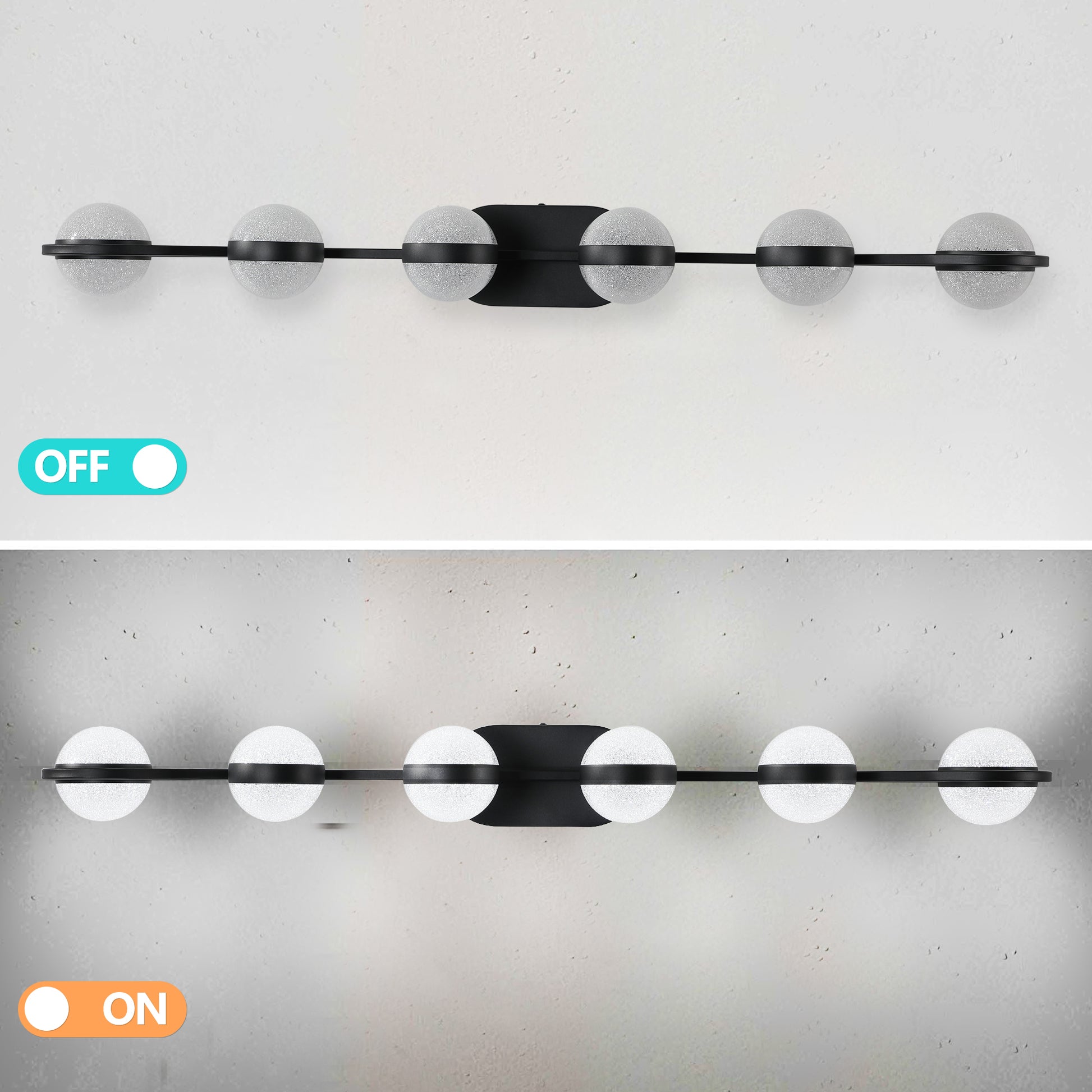 43" 6-Light Black LED Vanity Light with Crystal Sand Shades - view 9