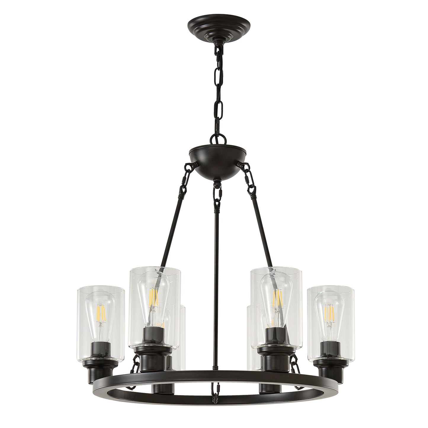 6-Light Matte Black Wagon Wheel Chandelier - view 10