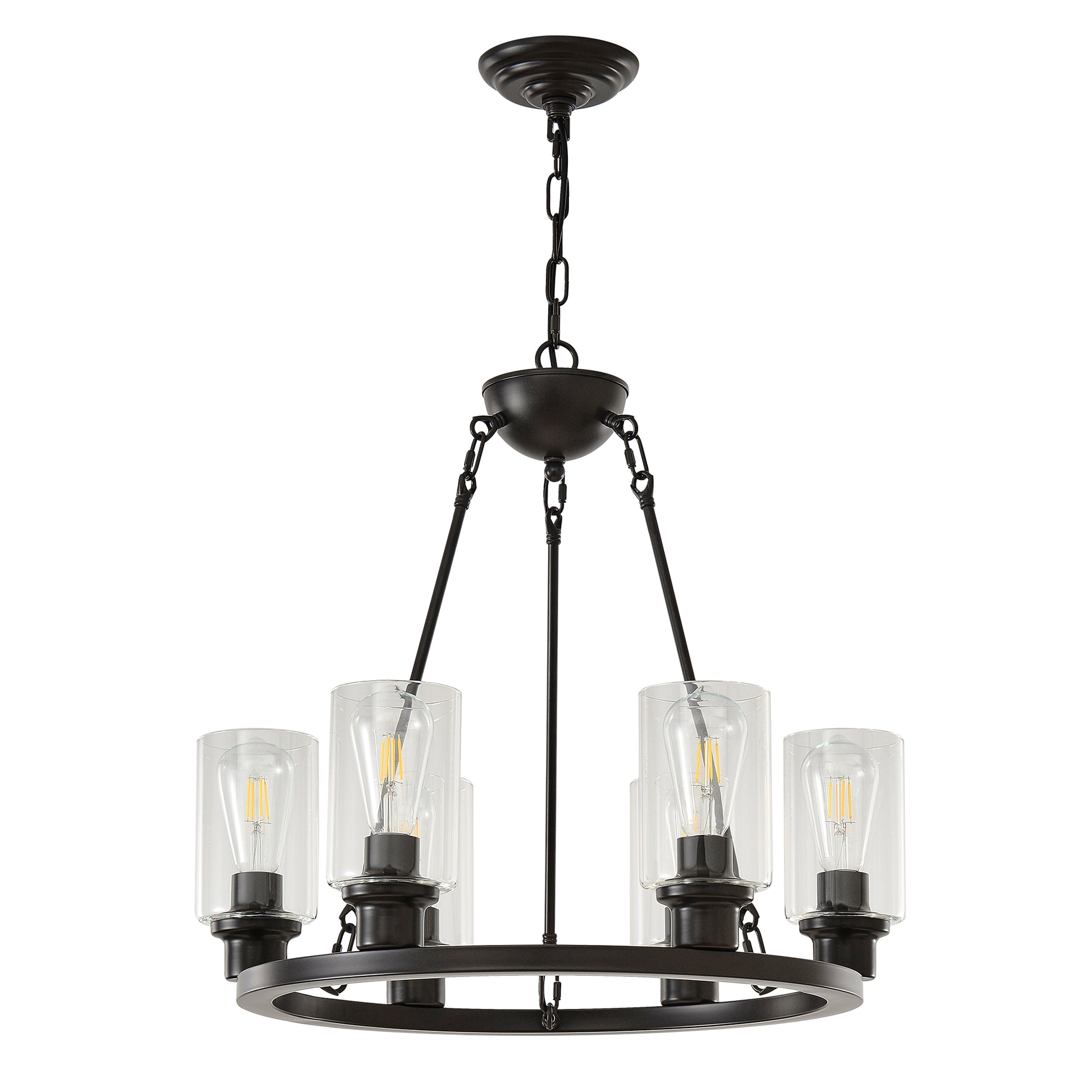 6-Light Matte Black Wagon Wheel Chandelier - view 10