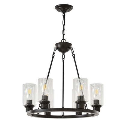 6-Light Matte Black Wagon Wheel Chandelier - view 10