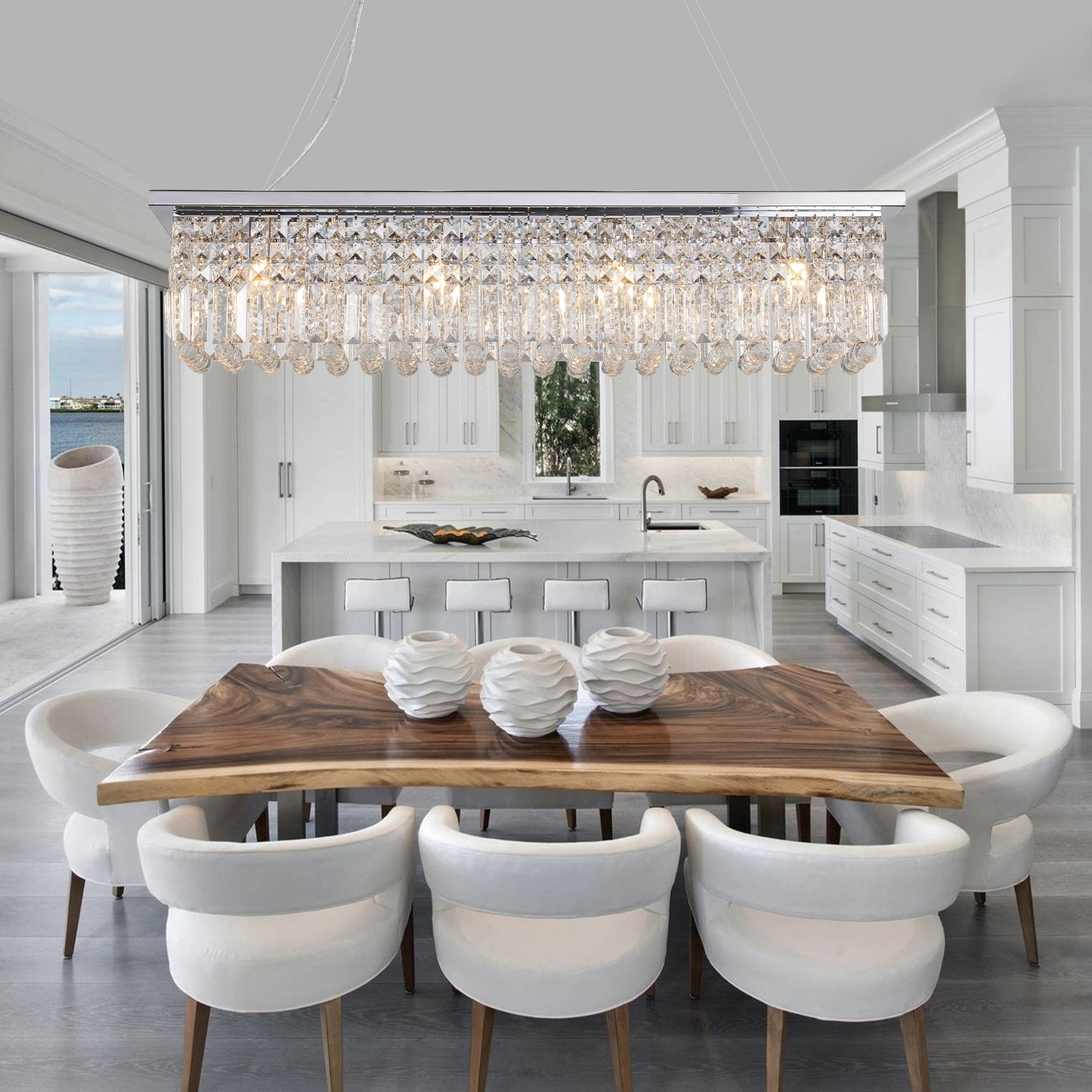 39.4" 8-Light Chrome Raindrop Crystal Chandelier - view 2