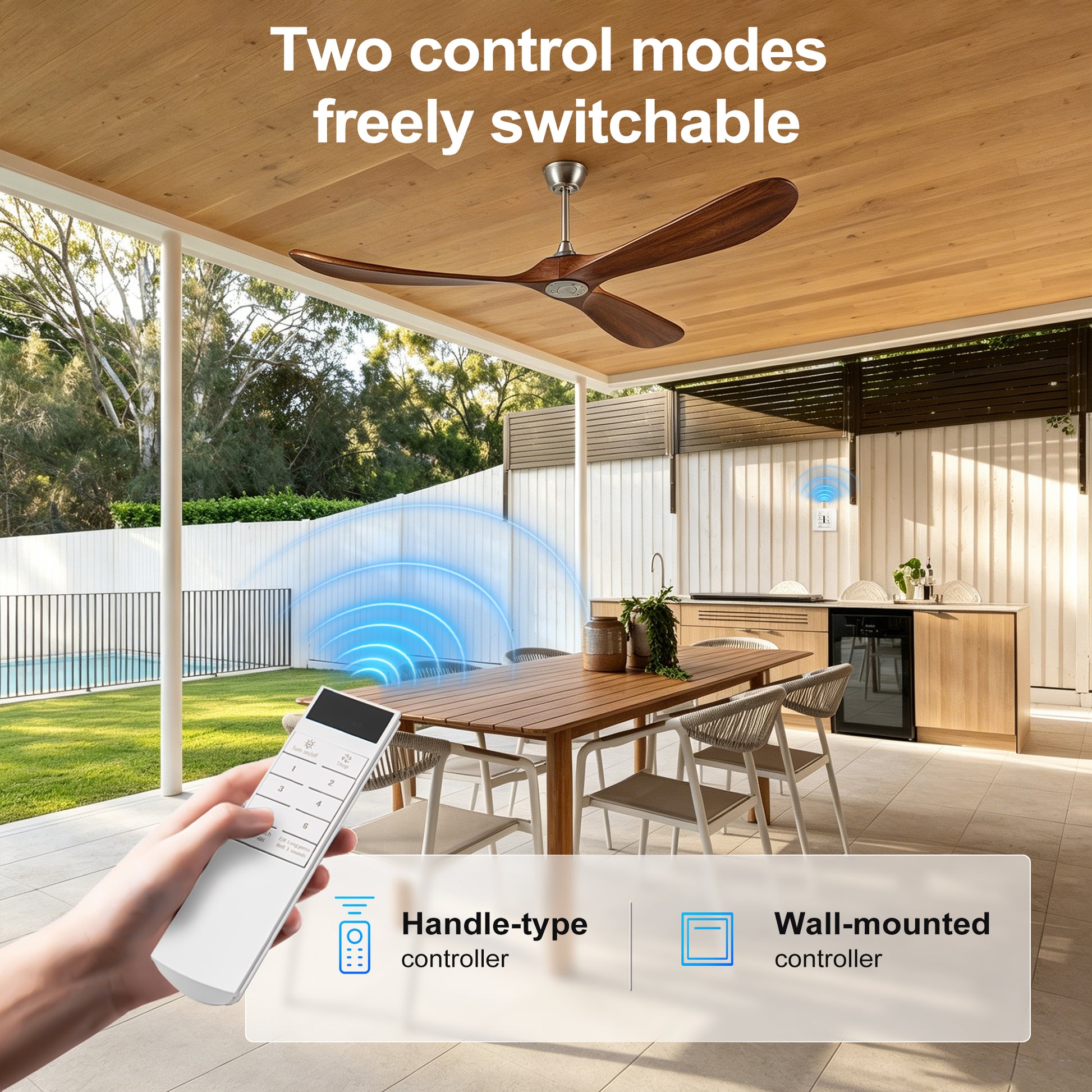 72" Walnut Solid Wood Ceiling Fan with Remote - view 11