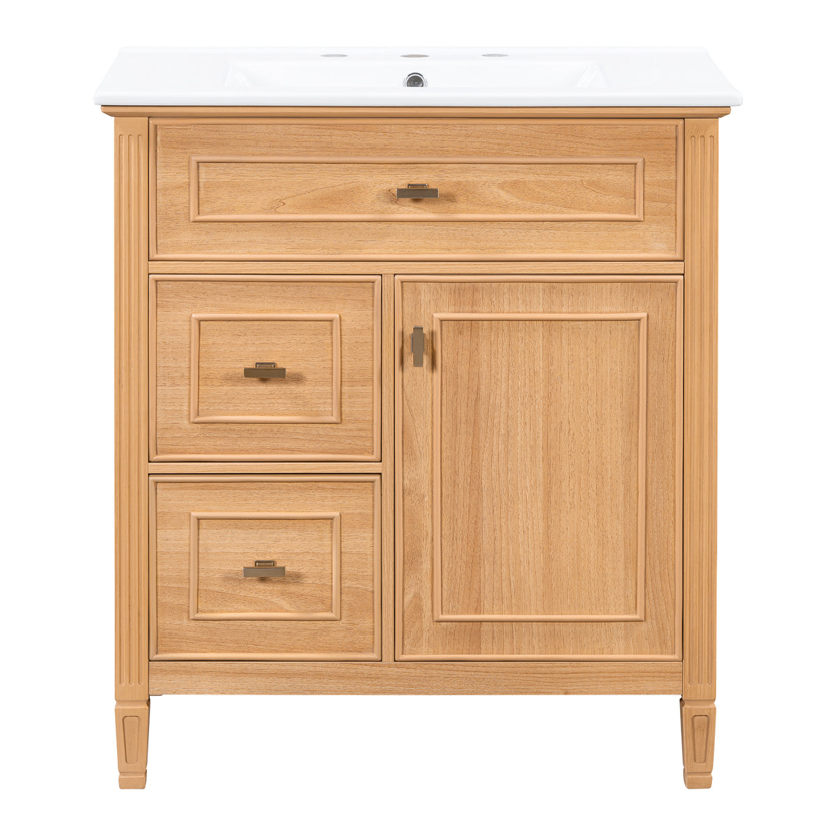 30" Natural Wood Bathroom Vanity with Sink, Flip Drawer & Shelf