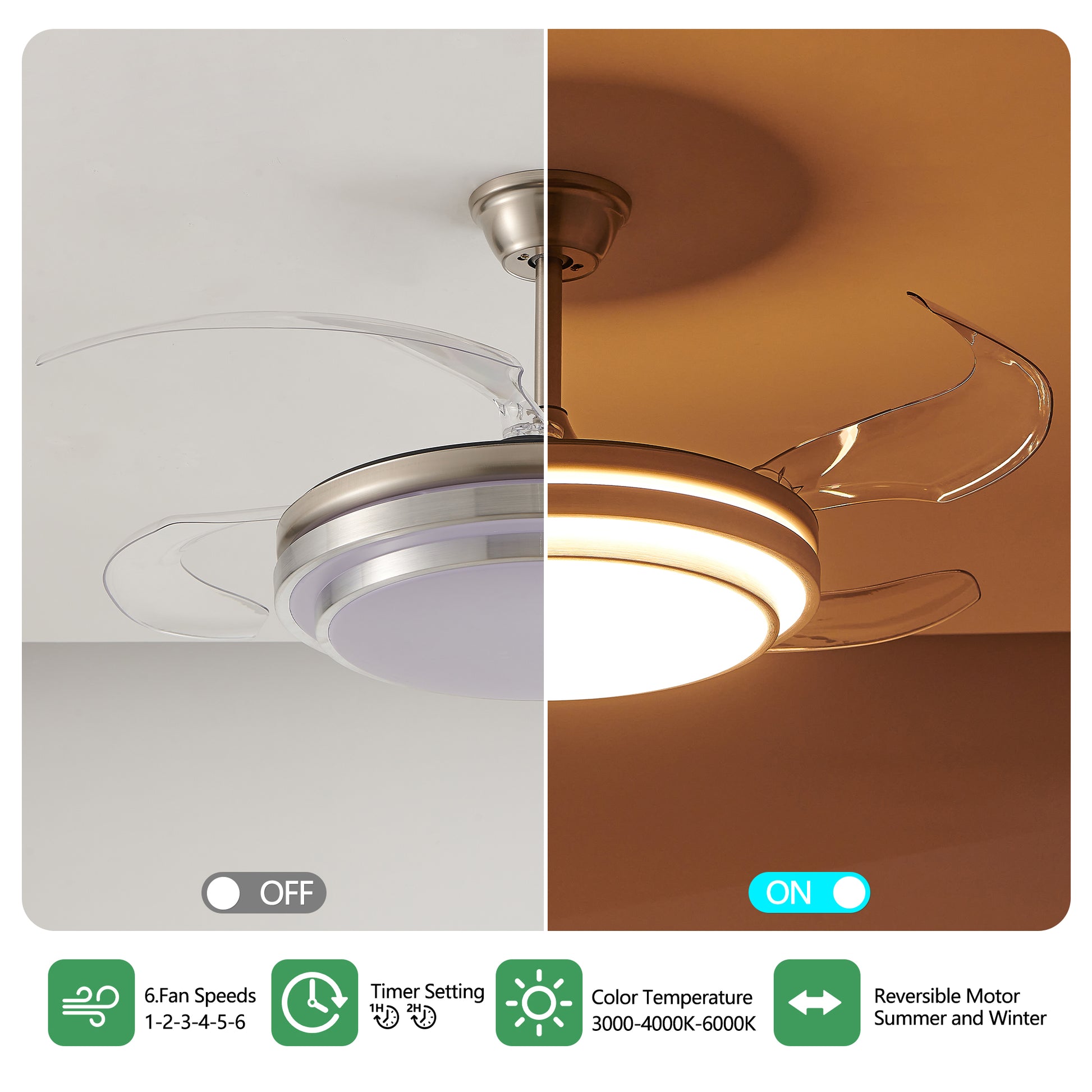 42" Chrome 3-Tier Retractable Ceiling Fan with Remote - view 9