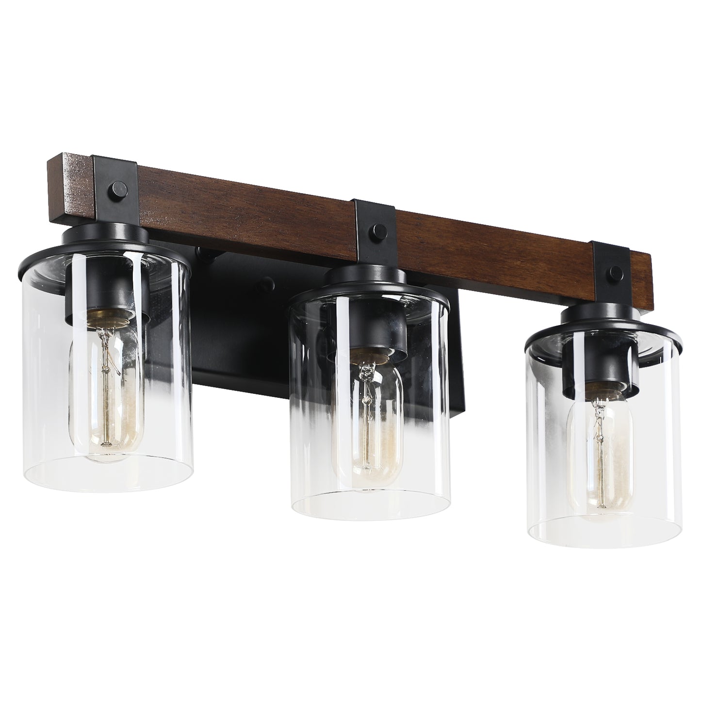 19" 3-Light Walnut Farmhouse Vanity Light with Glass Shades - view 18