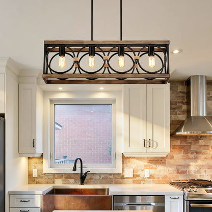 31.6" 4-Light Wood & Black Farmhouse Chandelier - view 6