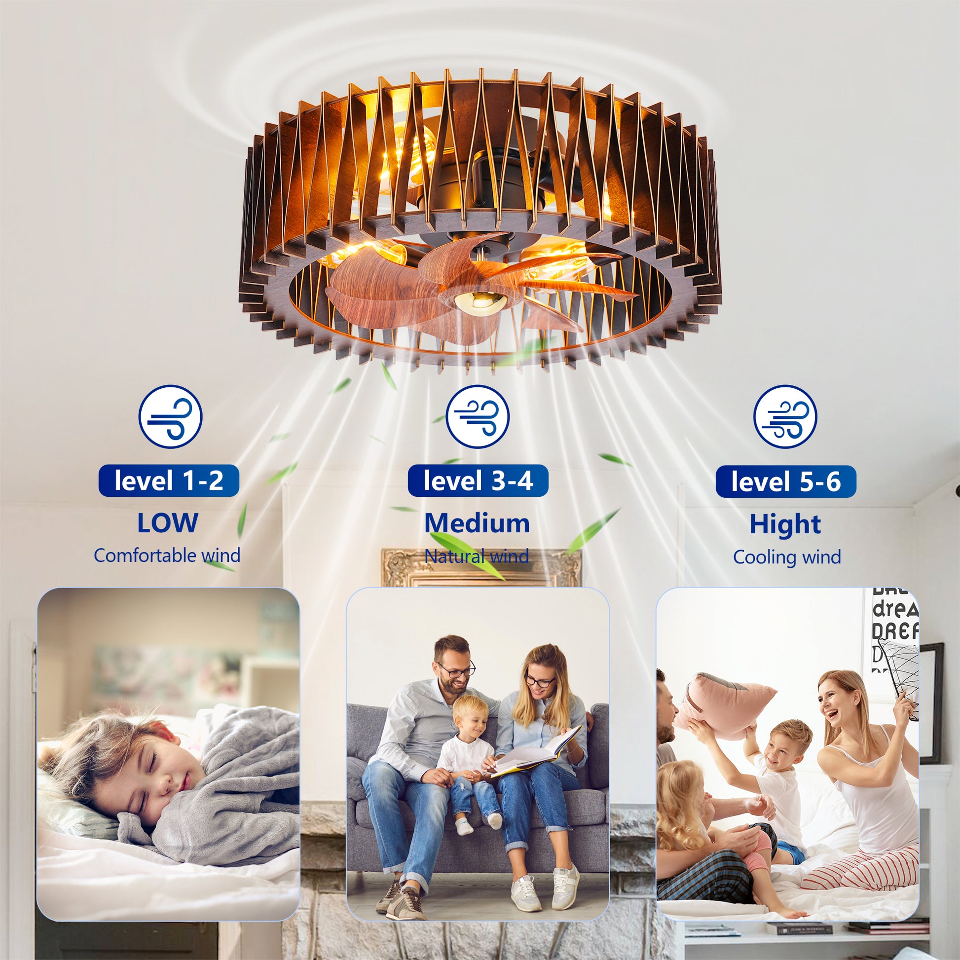 20" Wood Flush Mount Ceiling Fan with Remote - view 11